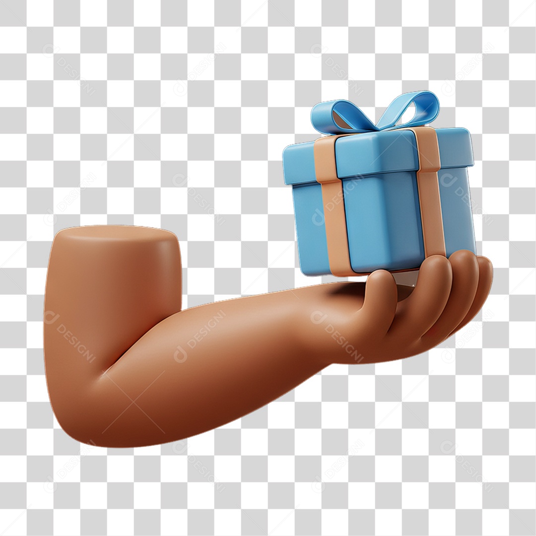 Elemento 3D Mão Segurando Caixa de Presente PNG Transparente