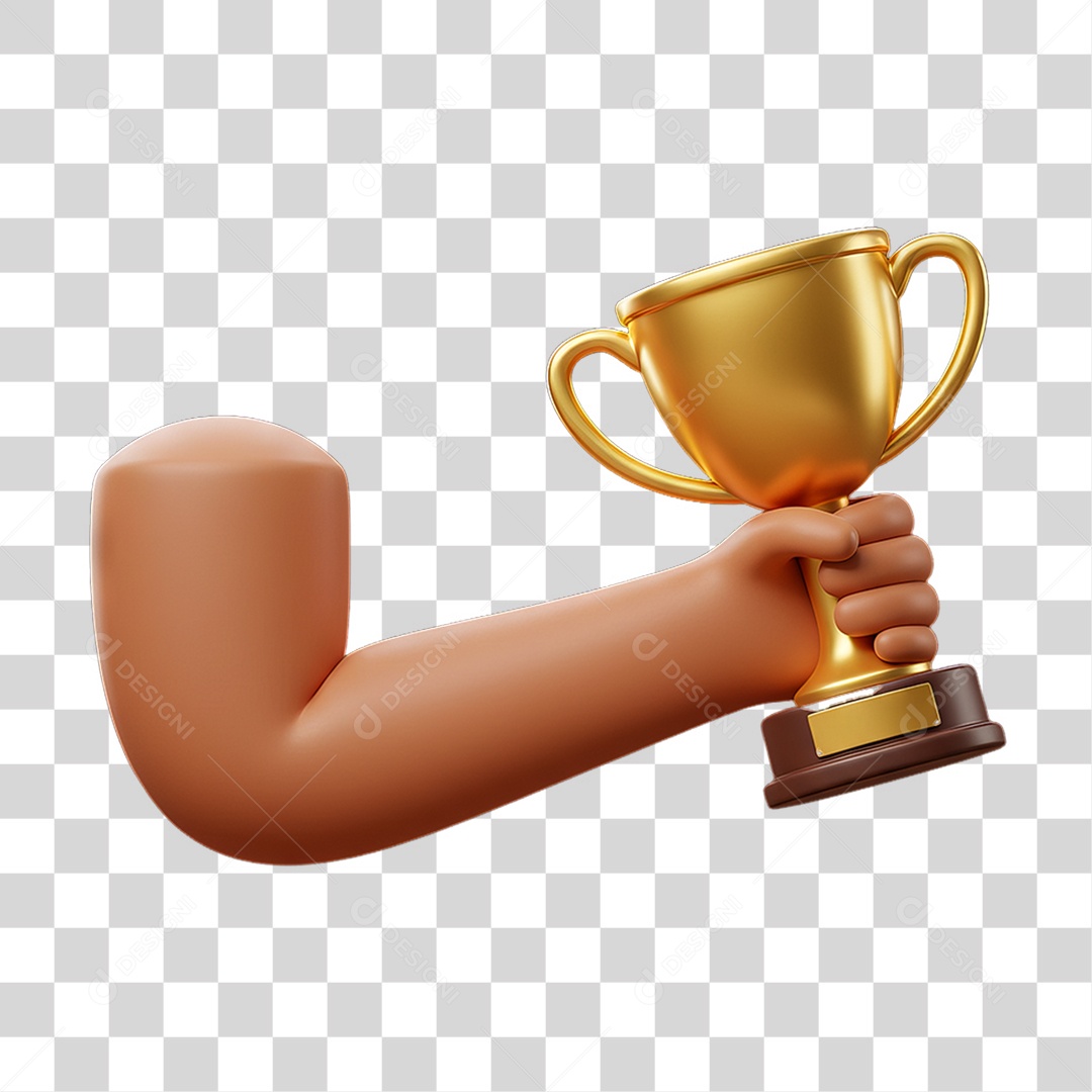 Elemento 3D Mão Segurando Troféu PNG Transparente