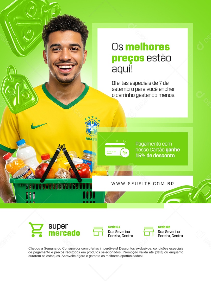 Supermercado Ofertas Especiais 7 de Setembro para Você Encher o Carrinho Social Media PSD Editável