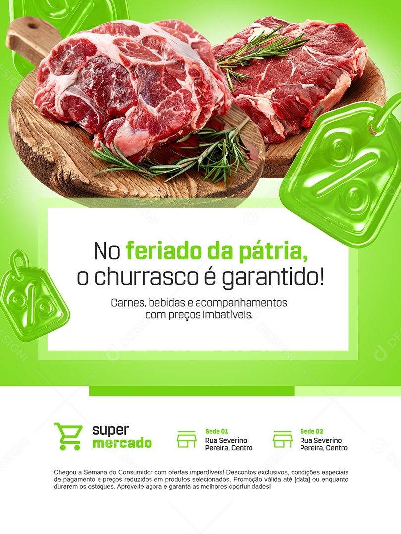 Supermercado No Feriado da Pátria o Churrasco é Garantido Social Media PSD Editável