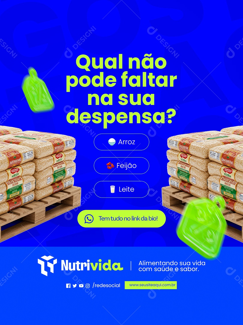 Distribuidora de Alimentos Qual Não Pode Faltar na Sua Despensa Social Media PSD Editável
