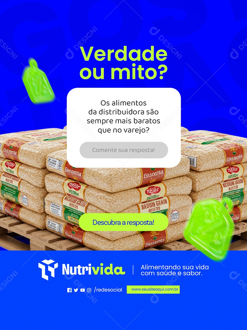 Distribuidora de Alimentos Verdade ou Mito Social Media PSD Editável