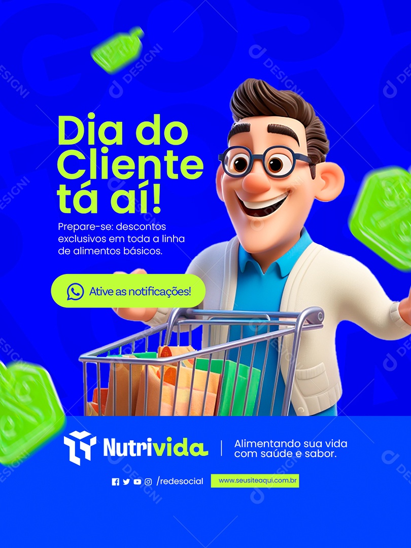 Distribuidora de Alimentos Dia do Cliente Tá Aí Social Media PSD Editável