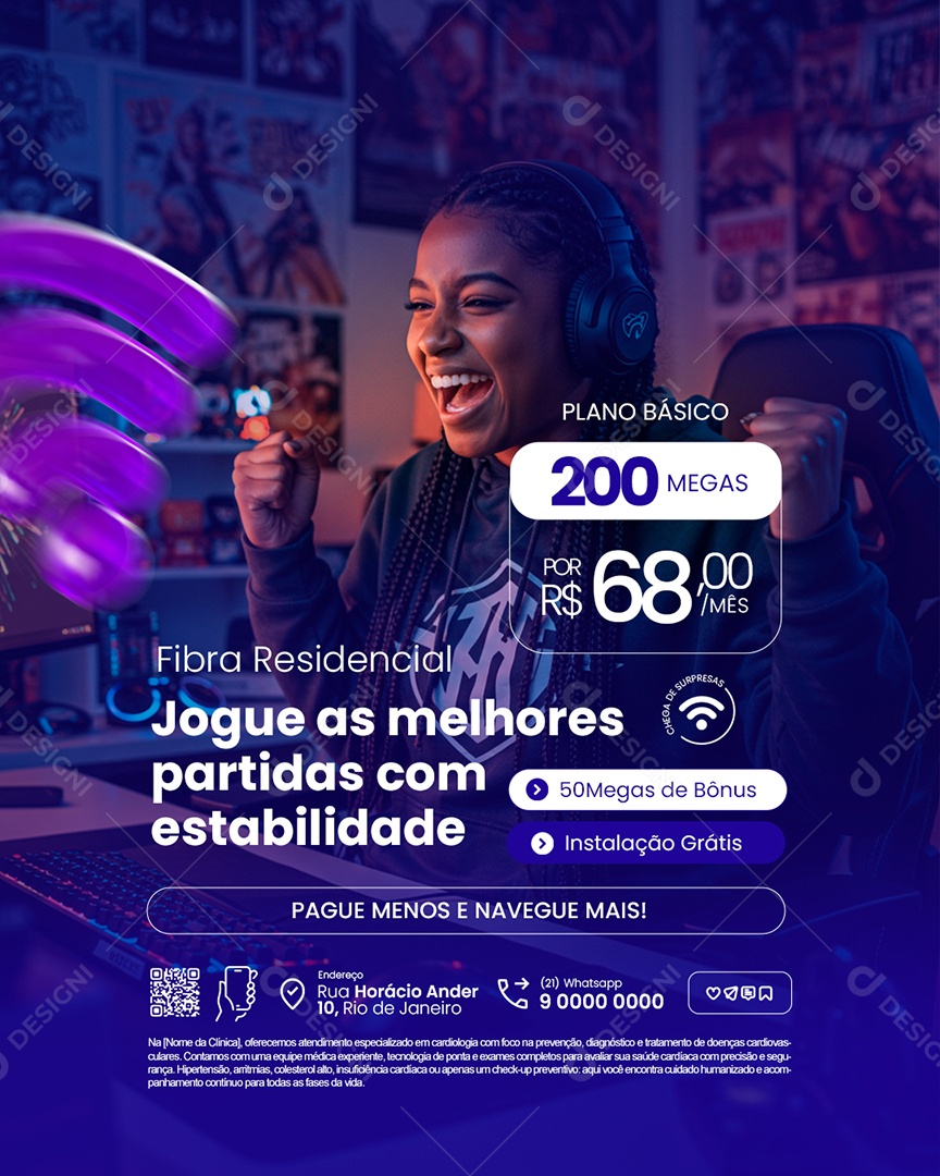 Internet Fibra Residencial Jogue as Melhores Partidas Social Media PSD Editável