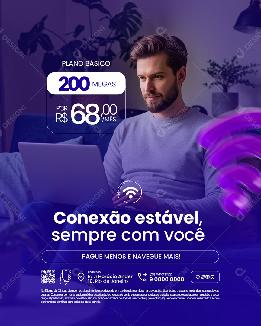 Internet Plano Básico Conexão Estável Social Media PSD Editável