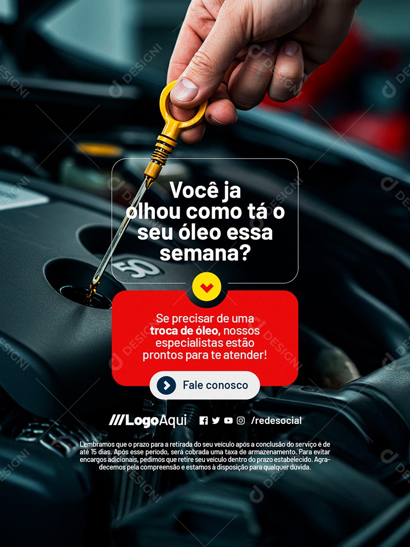 Oficina Troca de Óleo Você Ja Olhou Como Tá o Seu Óleo Social Media PSD Editável