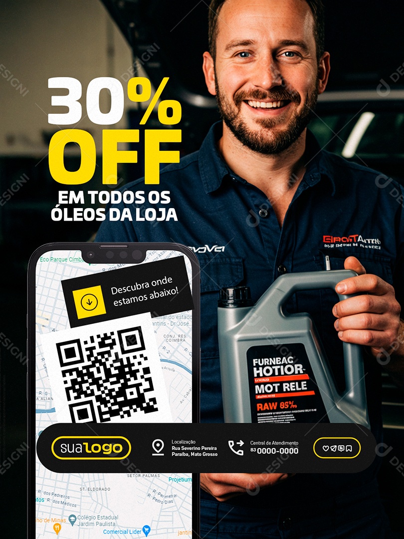 Oficina Troca de Óleo 30% Off em Todos os Óleo Social Media PSD Editável