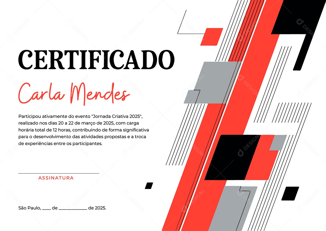 Certificado Jornada Criativa 2025 Carla Mendes Vetor AI + EPS Editável