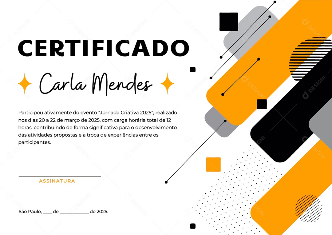 Certificado Jornada Criativa 2025 Carla Mendes Vetor AI + EPS Editável