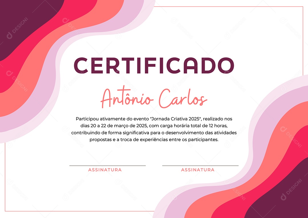 Certificado Jornada Criativa 2025 Antônio Carlos Vetor AI + EPS Editável