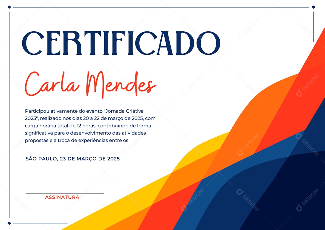 Certificado Jornada Criativa 2025 Carla Mendes Vetor AI + EPS Editável