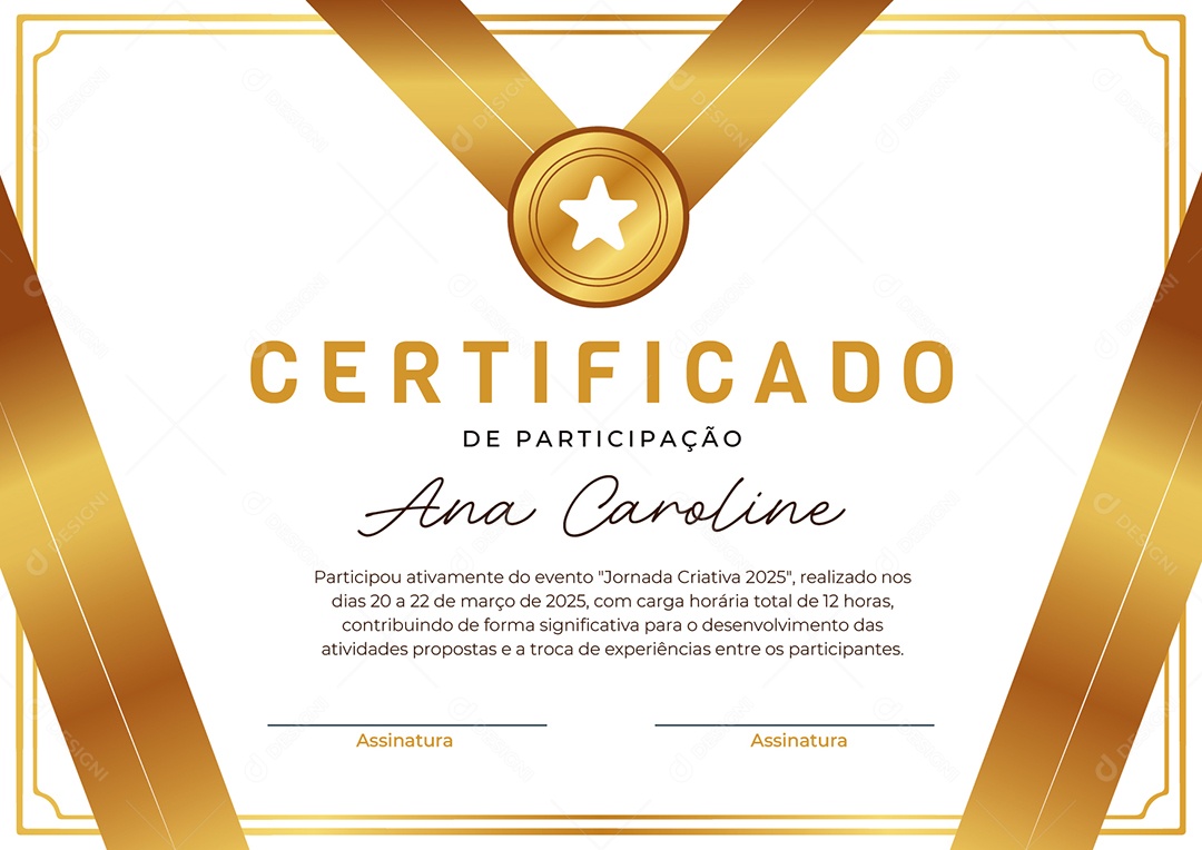 Certificado de Participação Jornada Criativa 2025 Ana Caroline Vetor AI + EPS Editável