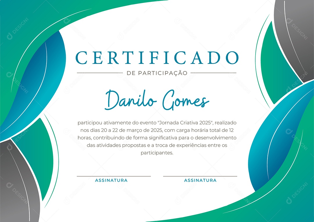 Certificado de Participação Jornada Criativa Danilo Gomes Vetor AI + EPS Editável