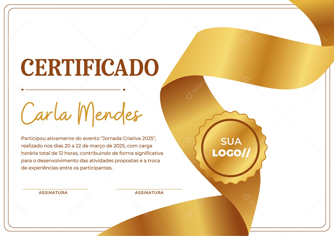 Certificado Jornada Criativa 2025 Carla Mendes Vetor AI + EPS Editável