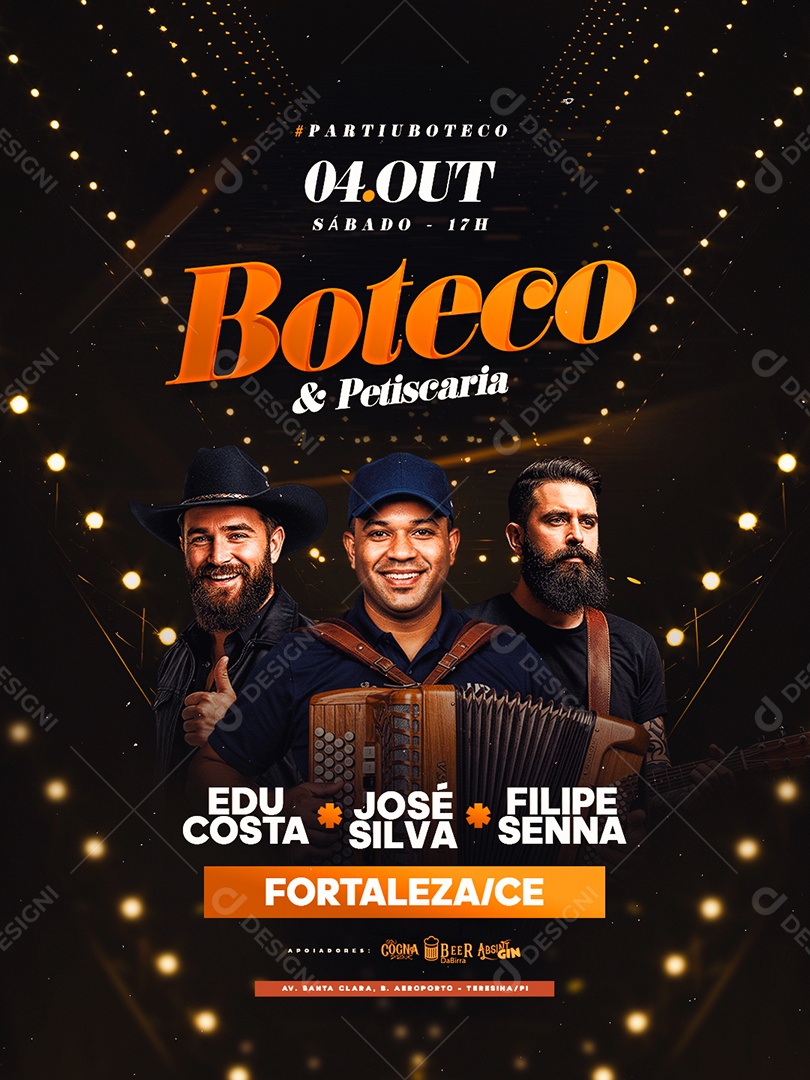 Flyer Boteco e Petiscaria Partiu Boteco Social Media PSD Editável