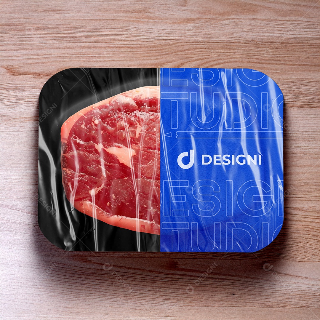 Mockup Embalagem de Carne na Bandeja PSD Editável