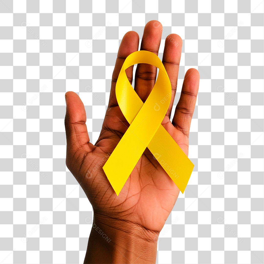 Mão Segurando Fita Amarela PNG Transparente