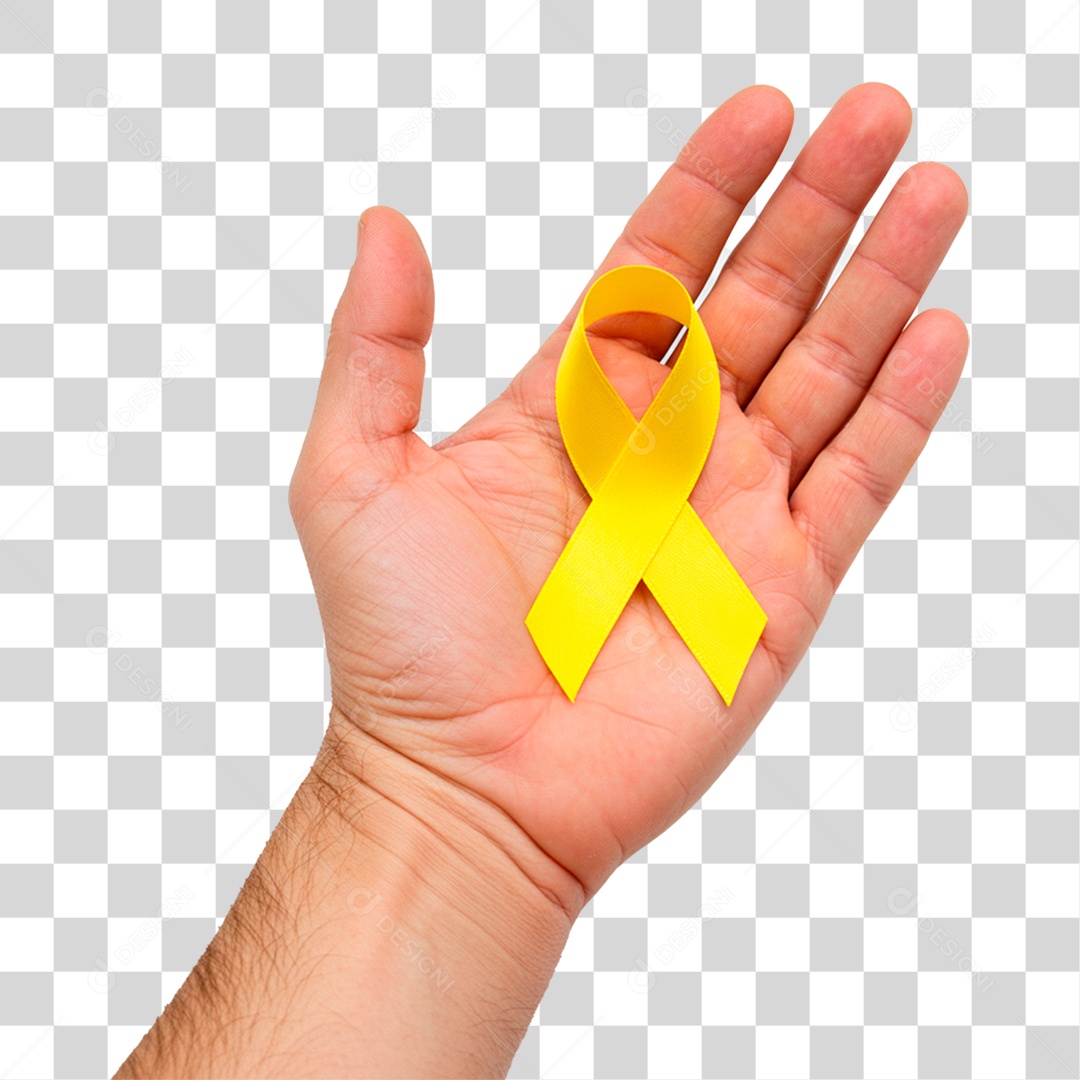 Mão Segurando Fita Amarela PNG Transparente