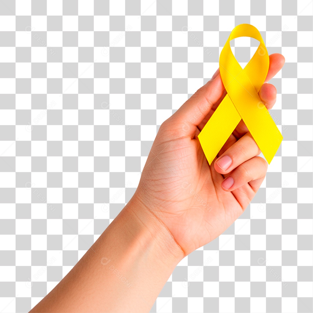 Mão Segurando Fita Amarela PNG Transparente