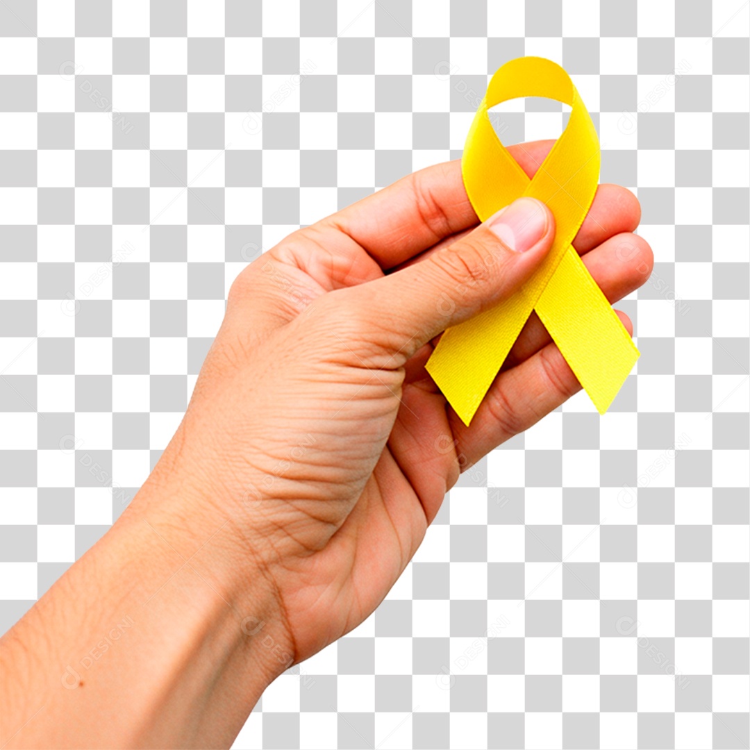 Mão Segurando Fita Amarela PNG Transparente