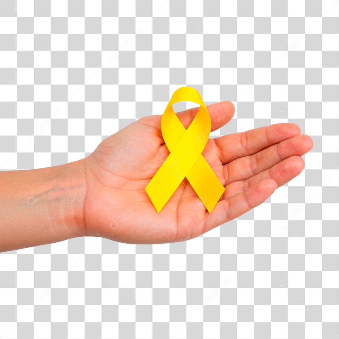 Mão Segurando Fita Amarela PNG Transparente