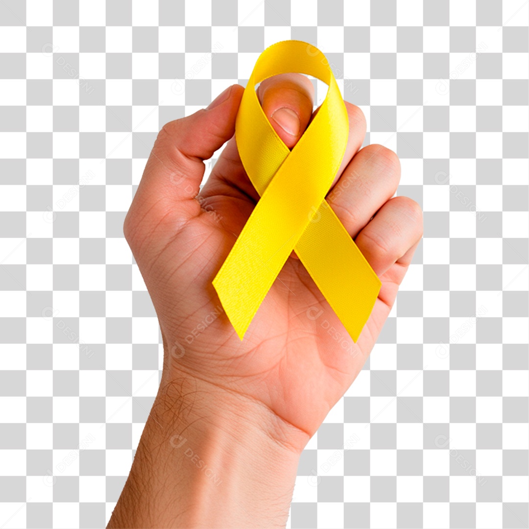 Mão Segurando Fita Amarela PNG Transparente