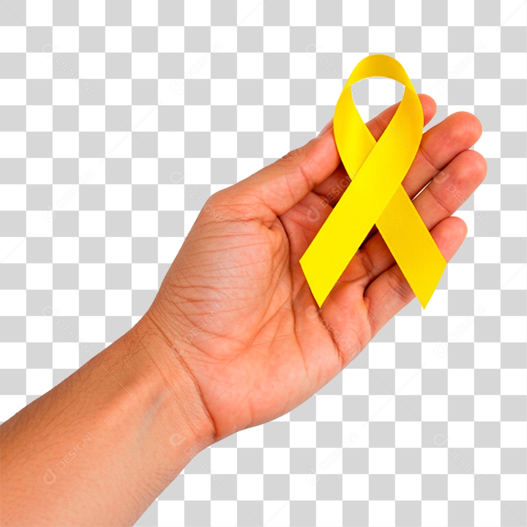 Mão Segurando Fita Amarela PNG Transparente