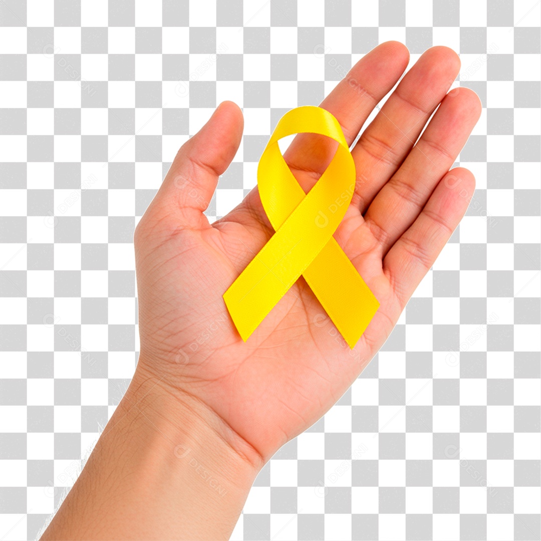 Mão Segurando Fita Amarela PNG Transparente