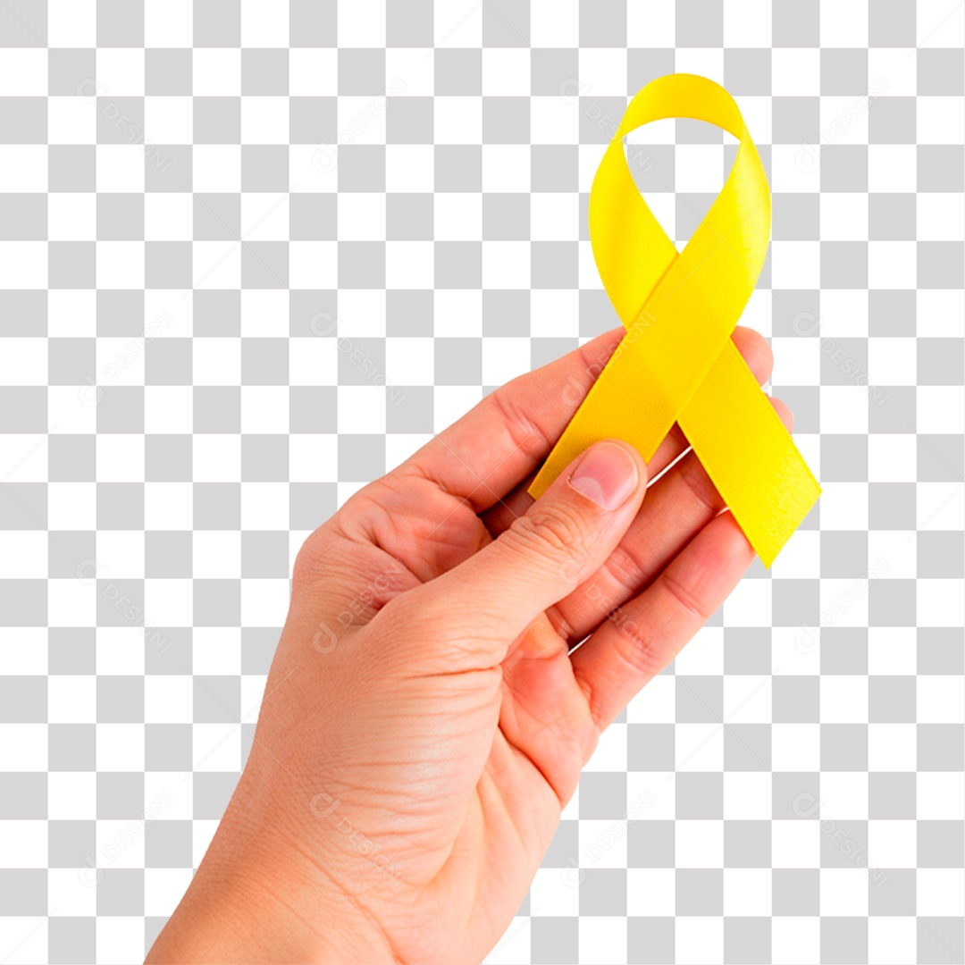 Mão Segurando Fita Amarela PNG Transparente