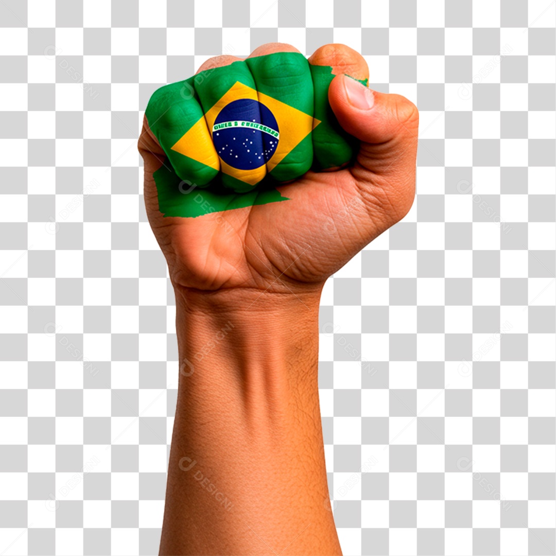 Punho Cerrado nas Cores da Bandeira do Brasil PNG Transparente