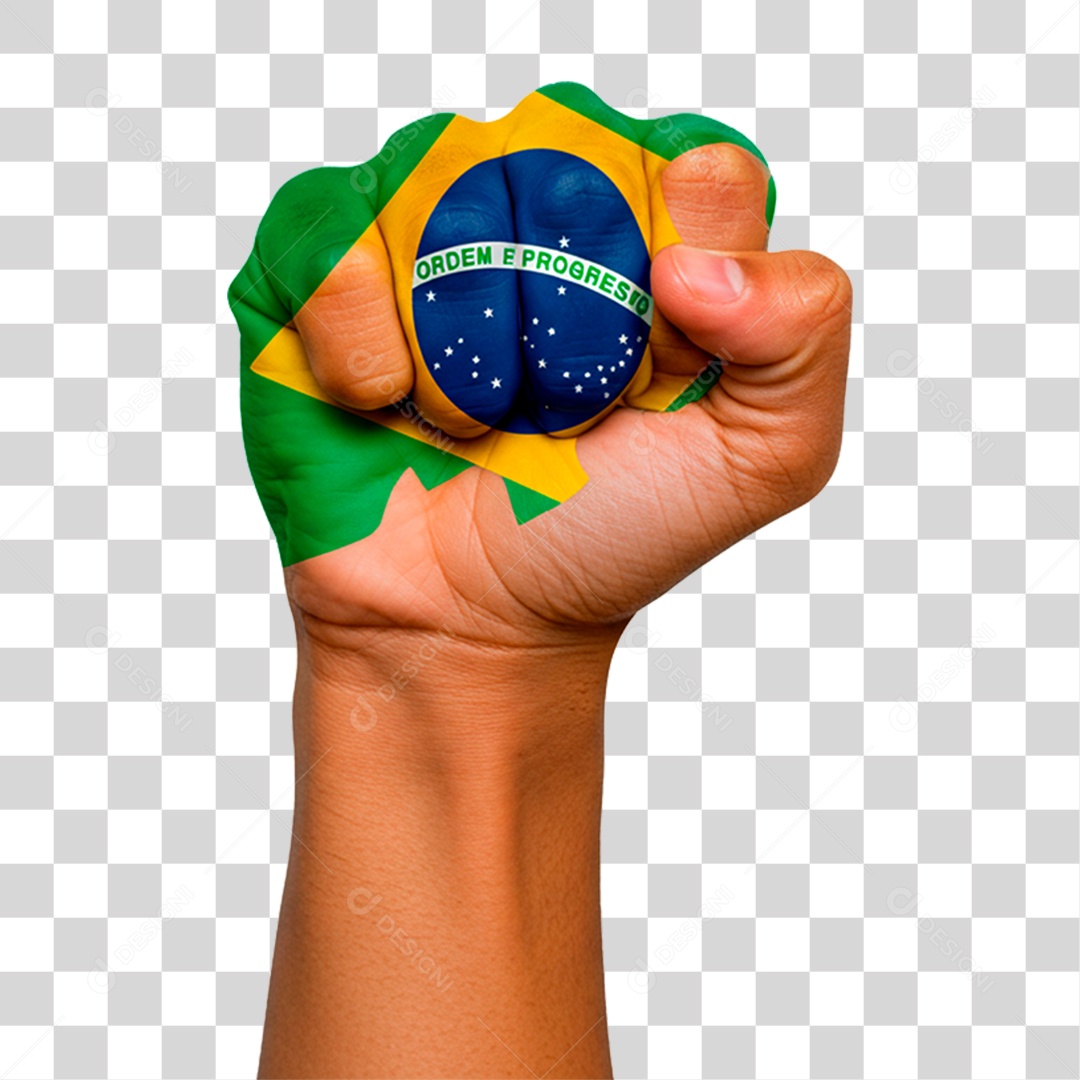 Punho Cerrado nas Cores da Bandeira do Brasil PNG Transparente
