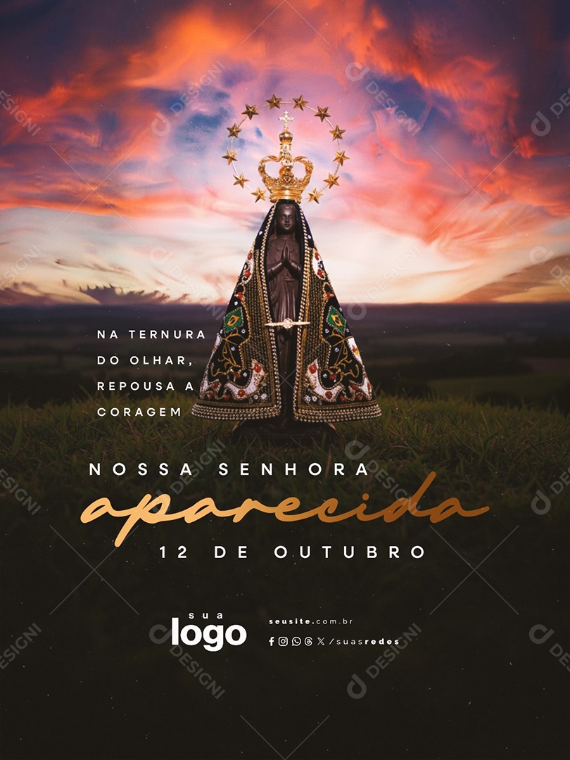 Dia de Nossa Senhora Aparecida 12 de Outubro Na Ternura do Olhar Social Media PSD Editável