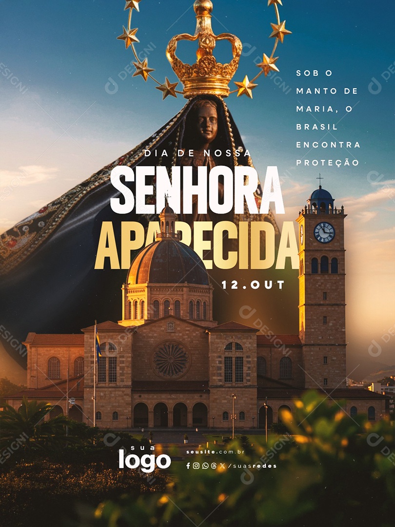 Dia de Nossa Senhora Aparecida 12 de Outubro Sob o Manto de Maria Social Media PSD Editável