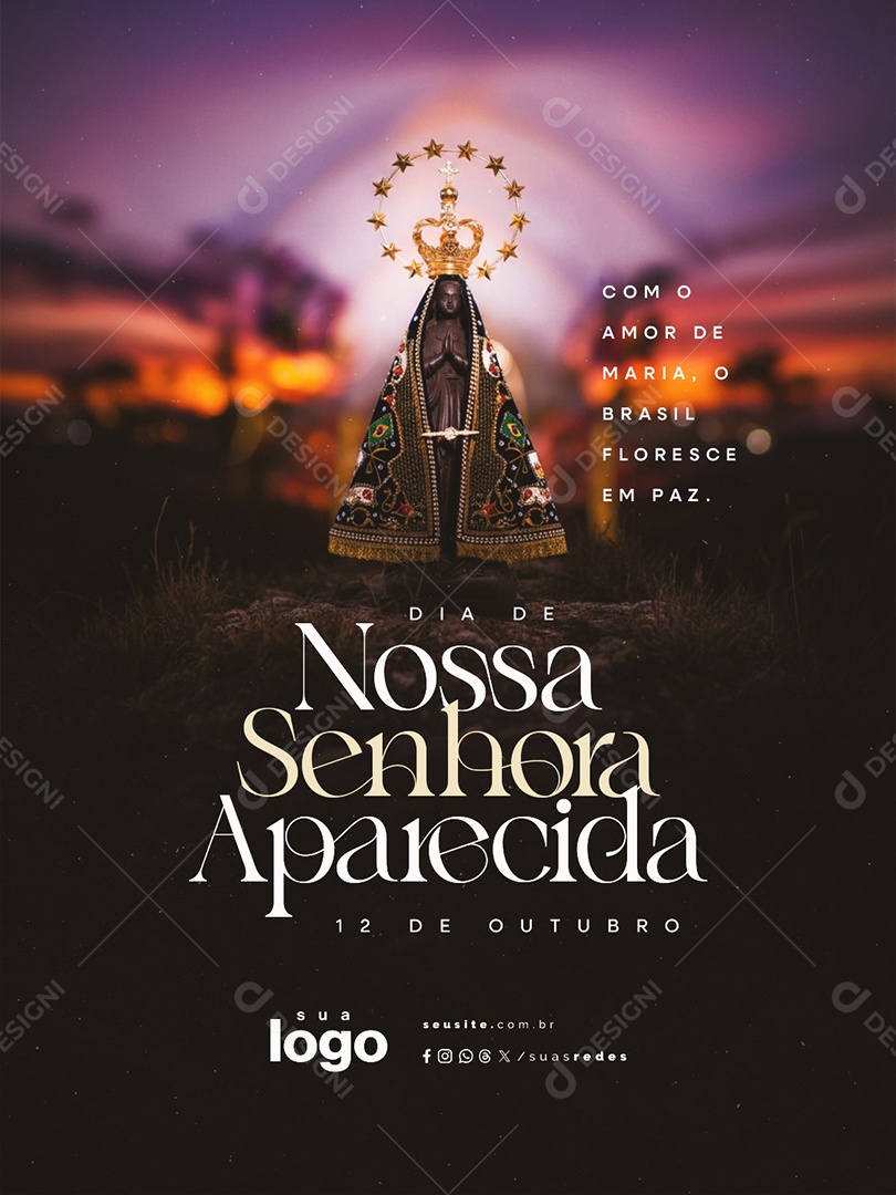 Dia de Nossa Senhora Aparecida 12 de Outubro Com o Amor de Maria Social Media PSD Editável