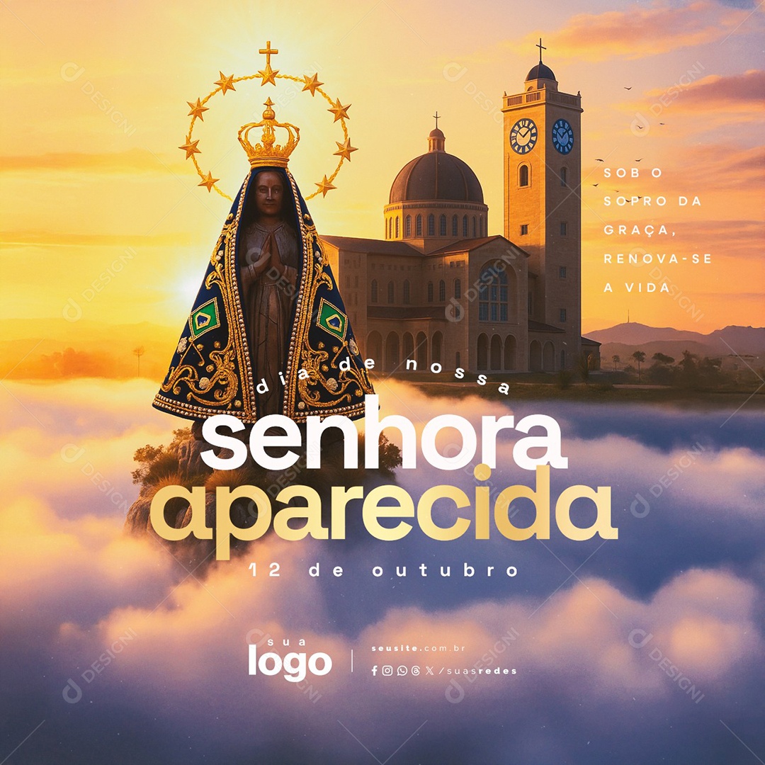 Dia de Nossa Senhora Aparecida 12 de Outubro Sob o Sopro da Graça Social Media PSD Editável