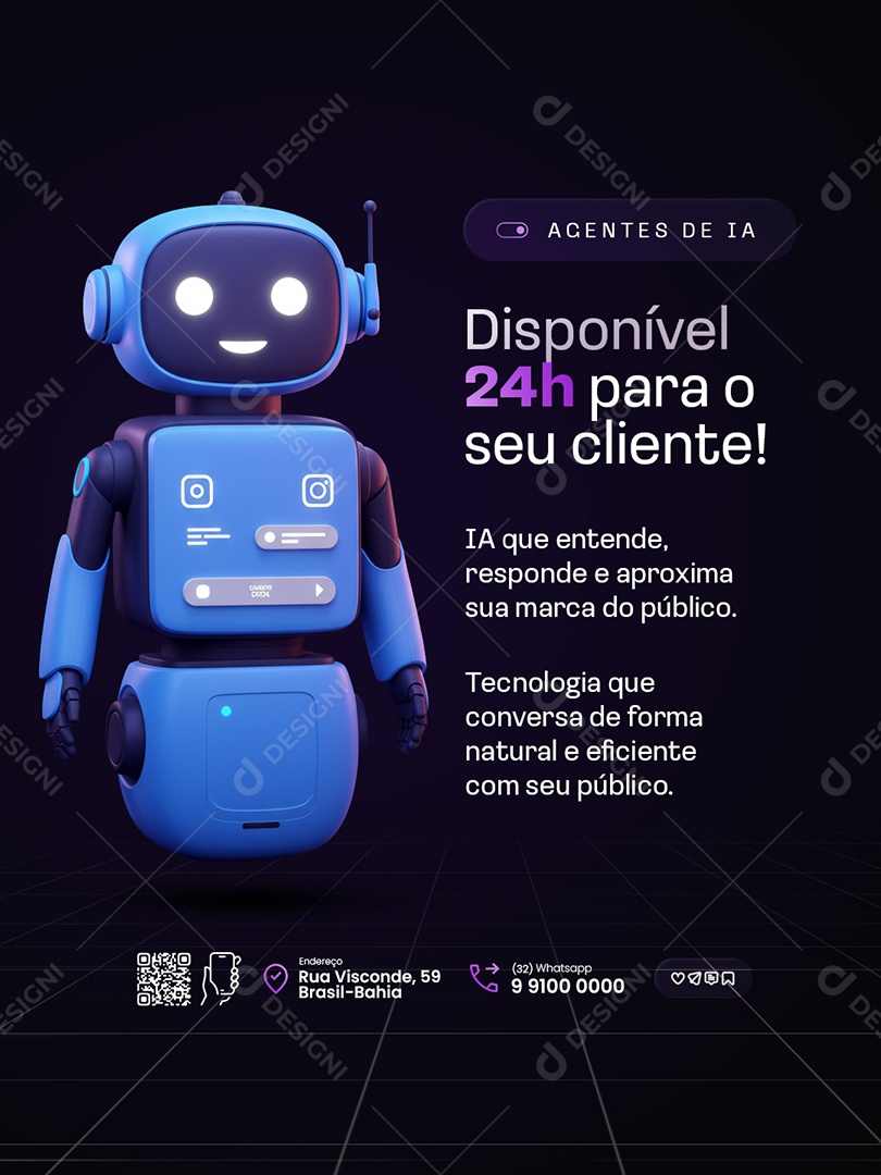 Agentes de IA Disponível 24H para o Seu Cliente Social Media PSD Editável