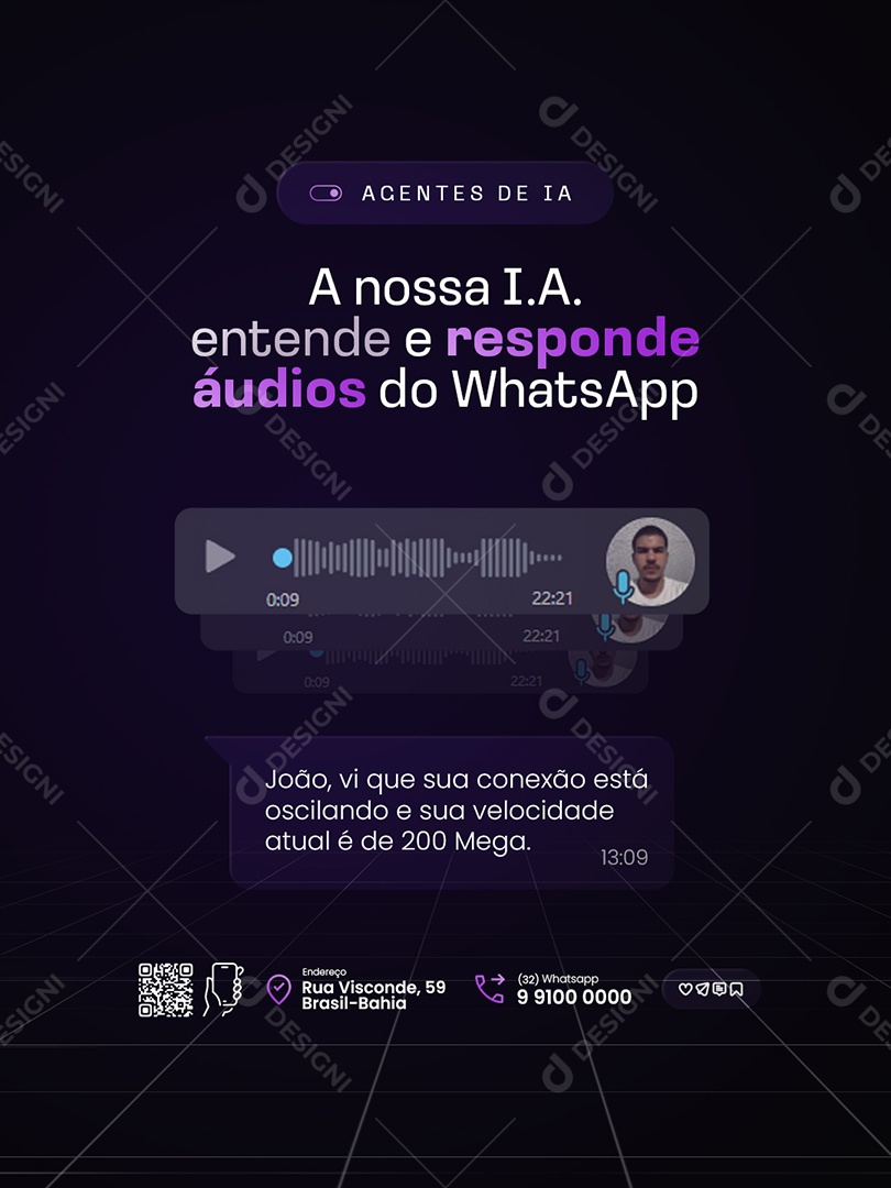 Agentes de IA Entende e Responde Áuidos do WhatsApp Social Media PSD Editável