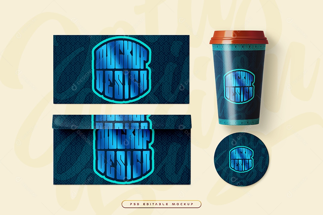 Mockup Carta de Convite Com Copo PSD Editável