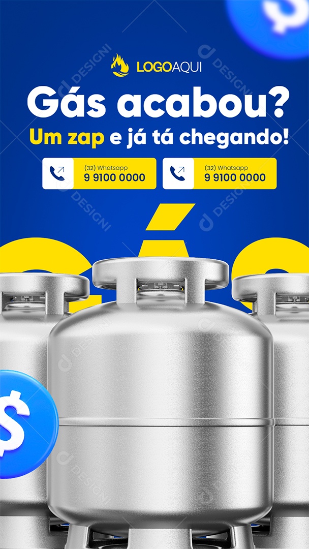 Story Distribuidora de Gás Um Zap e Já Tá Chegando Social Media PSD Editável