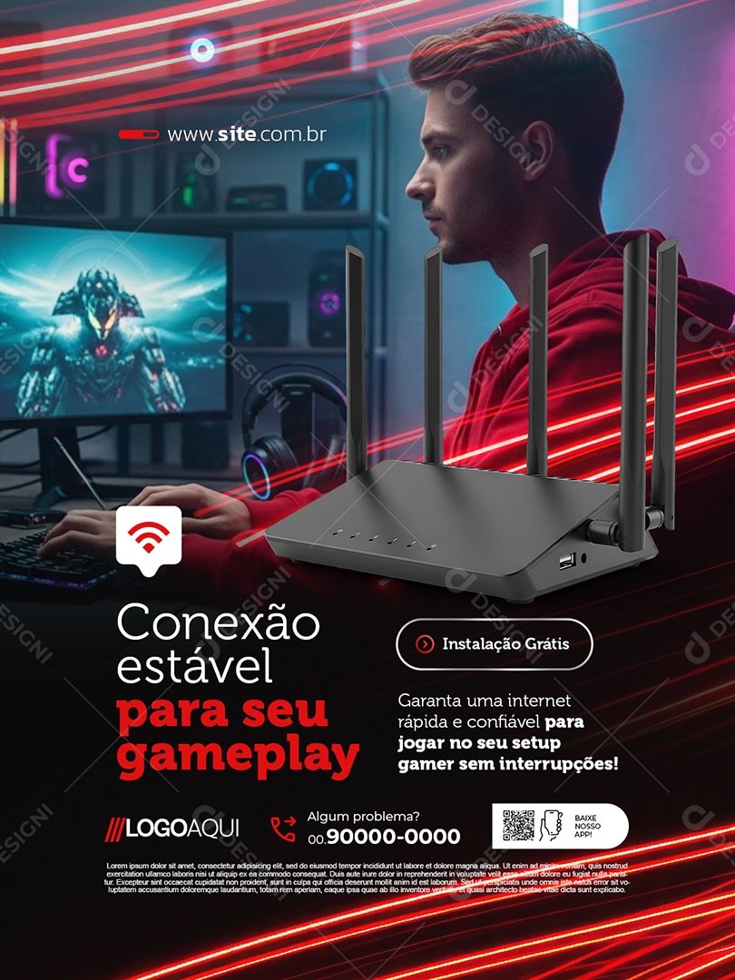 Provedor de Internet Conexão Estável para Seu Game Play Social Media PSD Editável