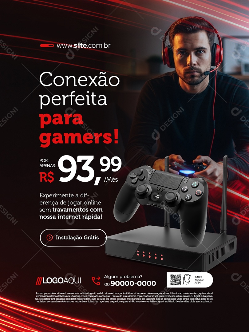 Provedor de Internet Conexão Perfeita para Gamers Social Media PSD Editável