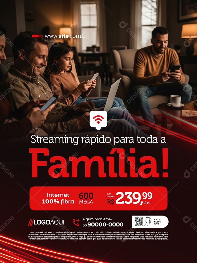 Provedor de Internet Streaming Rápido para Toda a Família Social Media PSD Editável