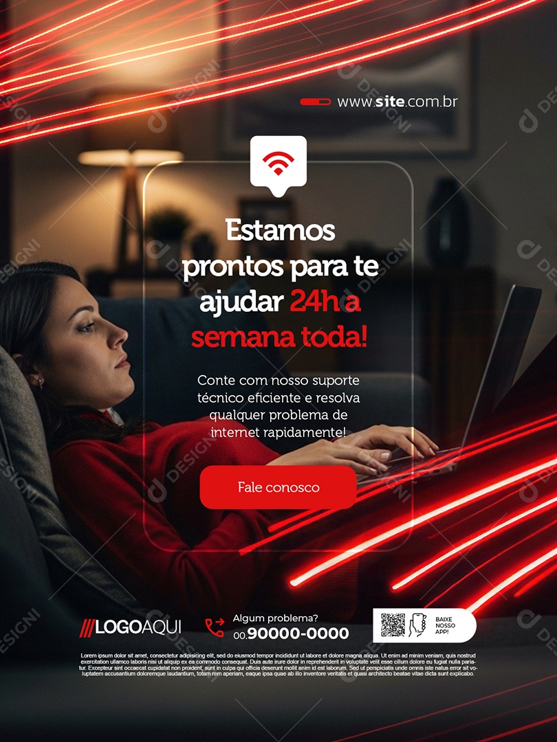Provedor de Internet Estamos Prontos para Te Ajudar 24H a Semana Toda Social Media PSD Editável
