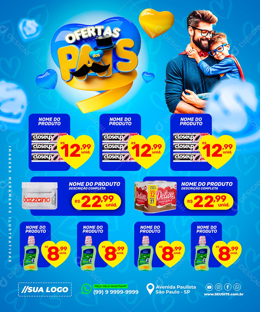 Mês dos Pais Supermercado Produtos Social Media PSD Editável