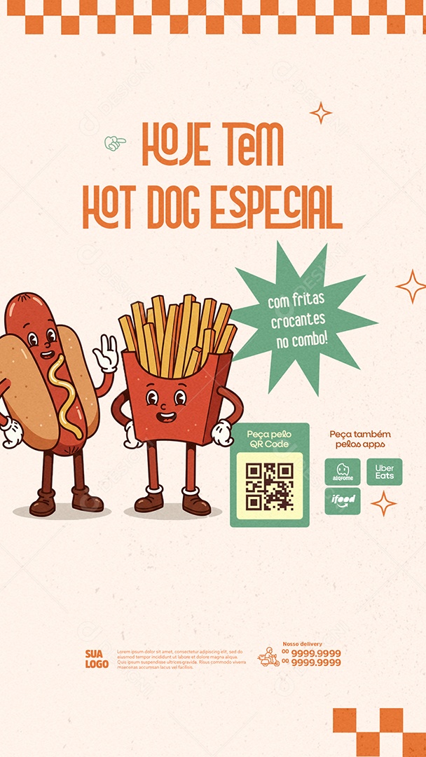 Story Lanchonete Hoje tem Hot Dog Especial Social Media PSD Editável