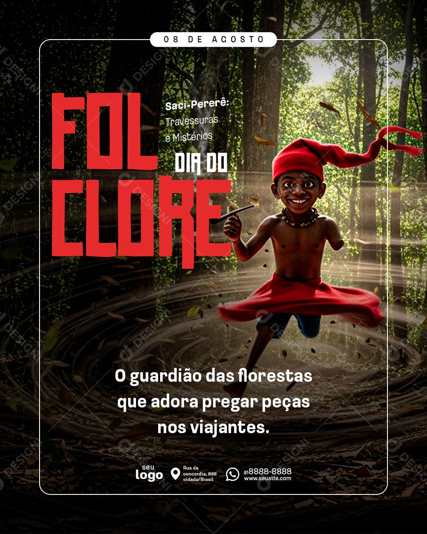 Post Dia do Folclore Saci-Pererê Social Media PSD Editável