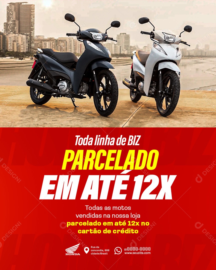 Post Honda Parcelado em Até 12x Social Media PSD Editável