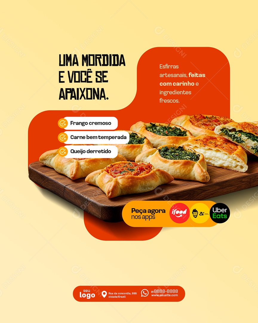 Post Mordida Apaixonada Esfirra Social Media PSD Editável