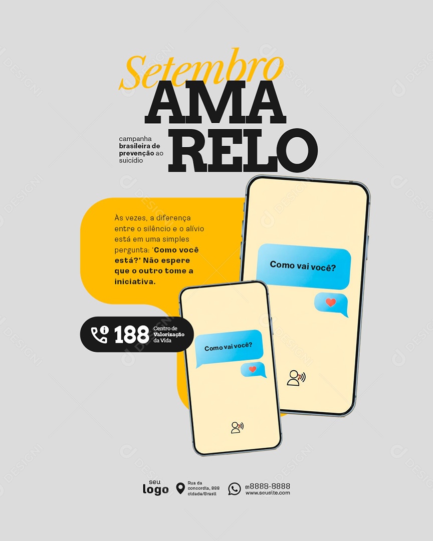 Post Setembro Amarelo às Vezes Social Media PSD Editável