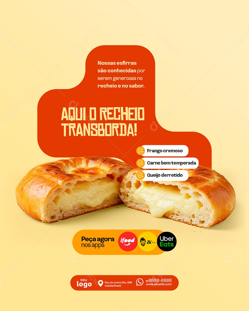 Post Recheio Transborda Esfirra Social Media PSD Editável